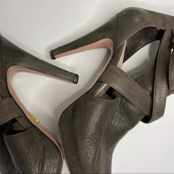 Prada Brown Suede Leather Cutout Peep-toe Stiletto Heels Platform Sz 37 Italy - Picture 9 of 14